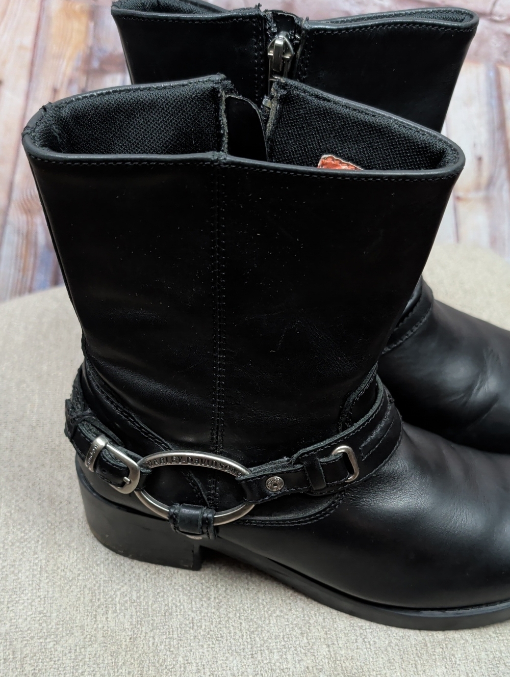 Harley Davidson Black Leather Mid-Calf Harness Boots 7.5 Women's
